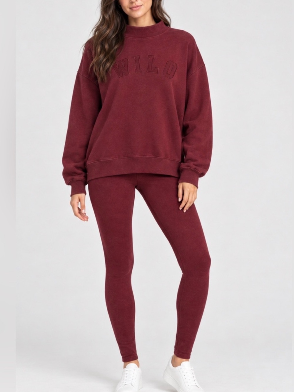 Wilo The Label 2 pc Funnel Neck Legging Set - Burgundy